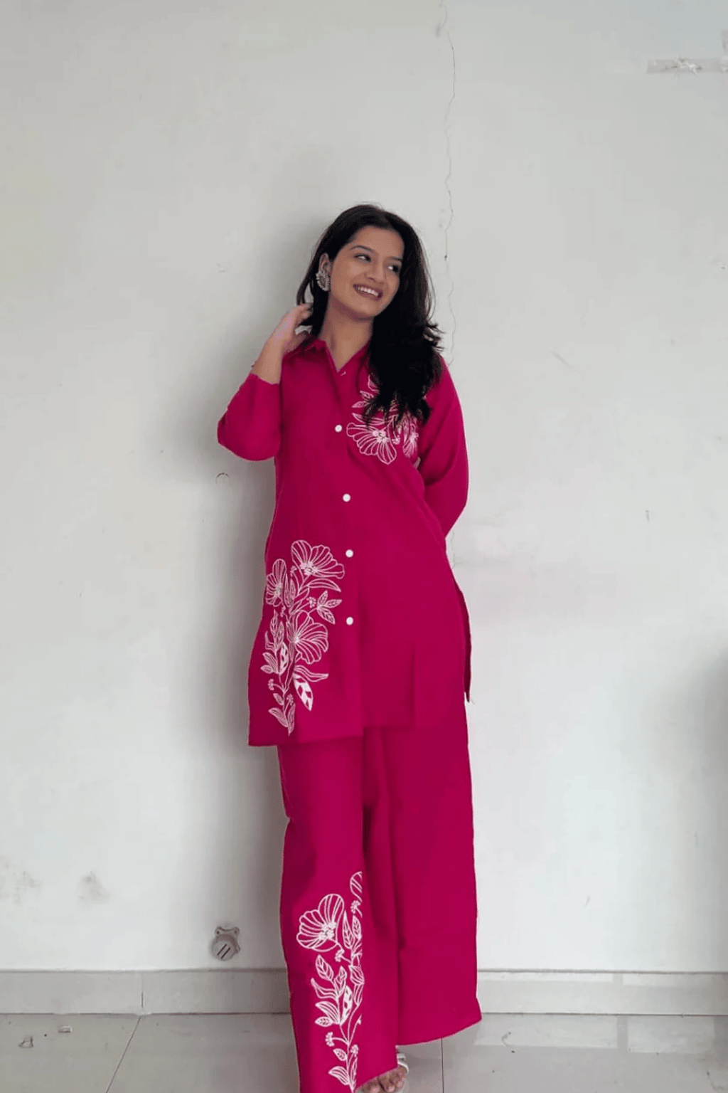 Majestic Diva Hot Pink Floral Print Co-Ord Set