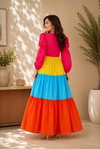 Rainbow Bloom Cotton Tiered Maxi Dress