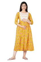 Majestic divas Cotton Lemon Yellow Floral Maternity Feeding Kurta Dress with Dual Zippers