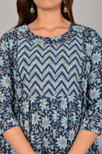Majestic divas Cotton Navy Blue Floral Printed Maternity Feeding Kurta Dress with Dual Zippers