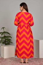 Majestic divas Cotton Pink Orange Chevron Zigzag Printed Maternity Feeding Kurta Dress with Dual Zippers