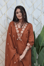 Majestic Diva Rust Brown Floral Embroidered Kurta Set with Dupatta