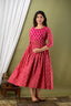 Majestic divas Cotton Rani Pink Floral Buta Printed Maternity Feeding Kurta Dress with Dual Zippers