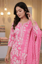 Majestic Diva's Dark Pink Floral Printed Dupatta Set