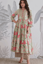Majestic Diva's Sage Green Floral Printed Dupatta Set
