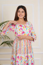 Majestic Diva's Multicolour Floral Printed Cotton Maternity Dress