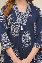 Majestic Diva's Navy Blue Floral Printed Dupatta Set