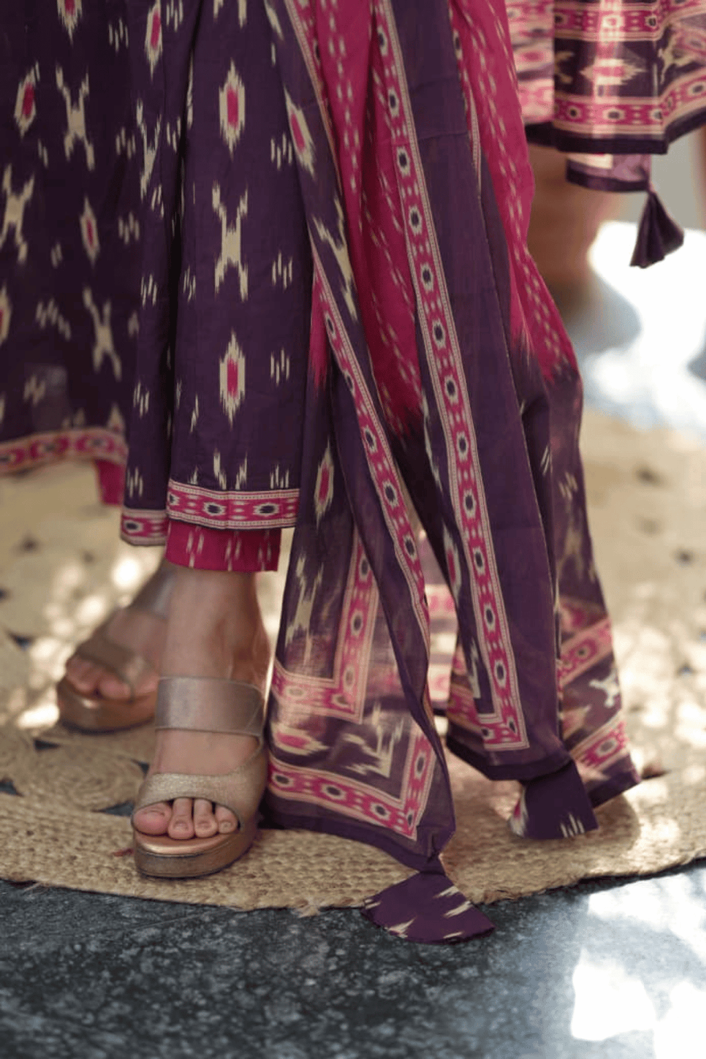Majestic Diva Purple Ikat Print Anarkali Dupatta Set