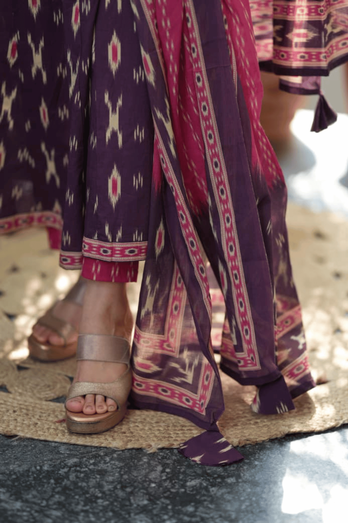 Majestic Diva Purple Ikat Print Anarkali Dupatta Set