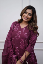 Majestic Diva's Wine Purple Printed Dupatta Set