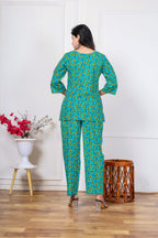 Majestic Diva's Teal Blue Floral Co-ord Set for Women
