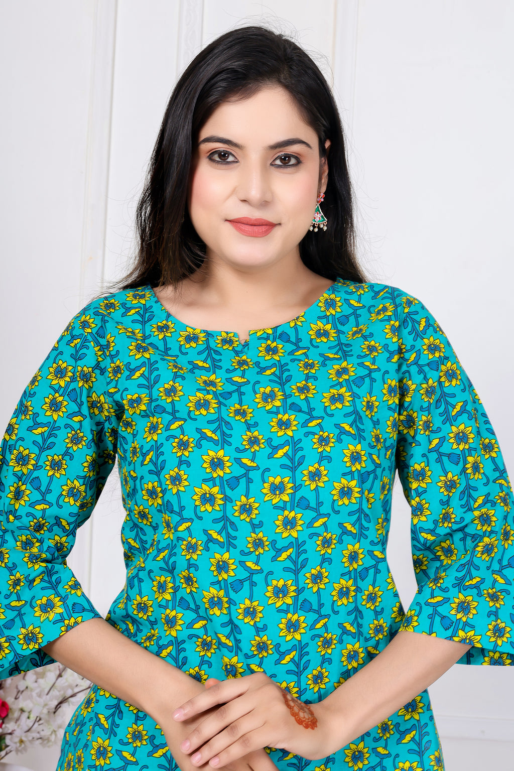 Majestic Diva's Teal Blue Floral Co-ord Set for Women