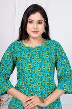 Majestic Diva's Teal Blue Floral Co-ord Set for Women