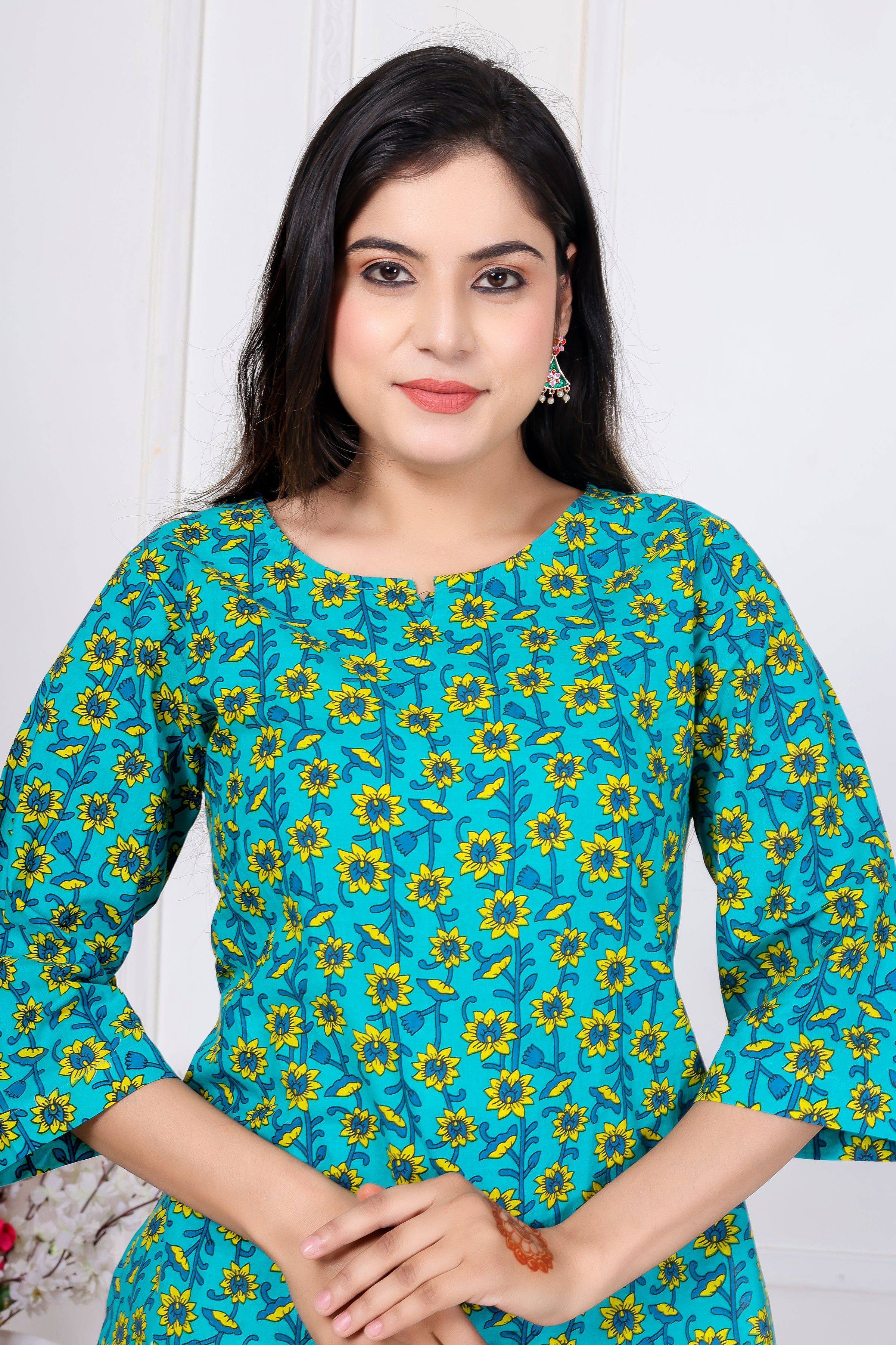 Majestic Diva's Teal Blue Floral Co-ord Set for Women