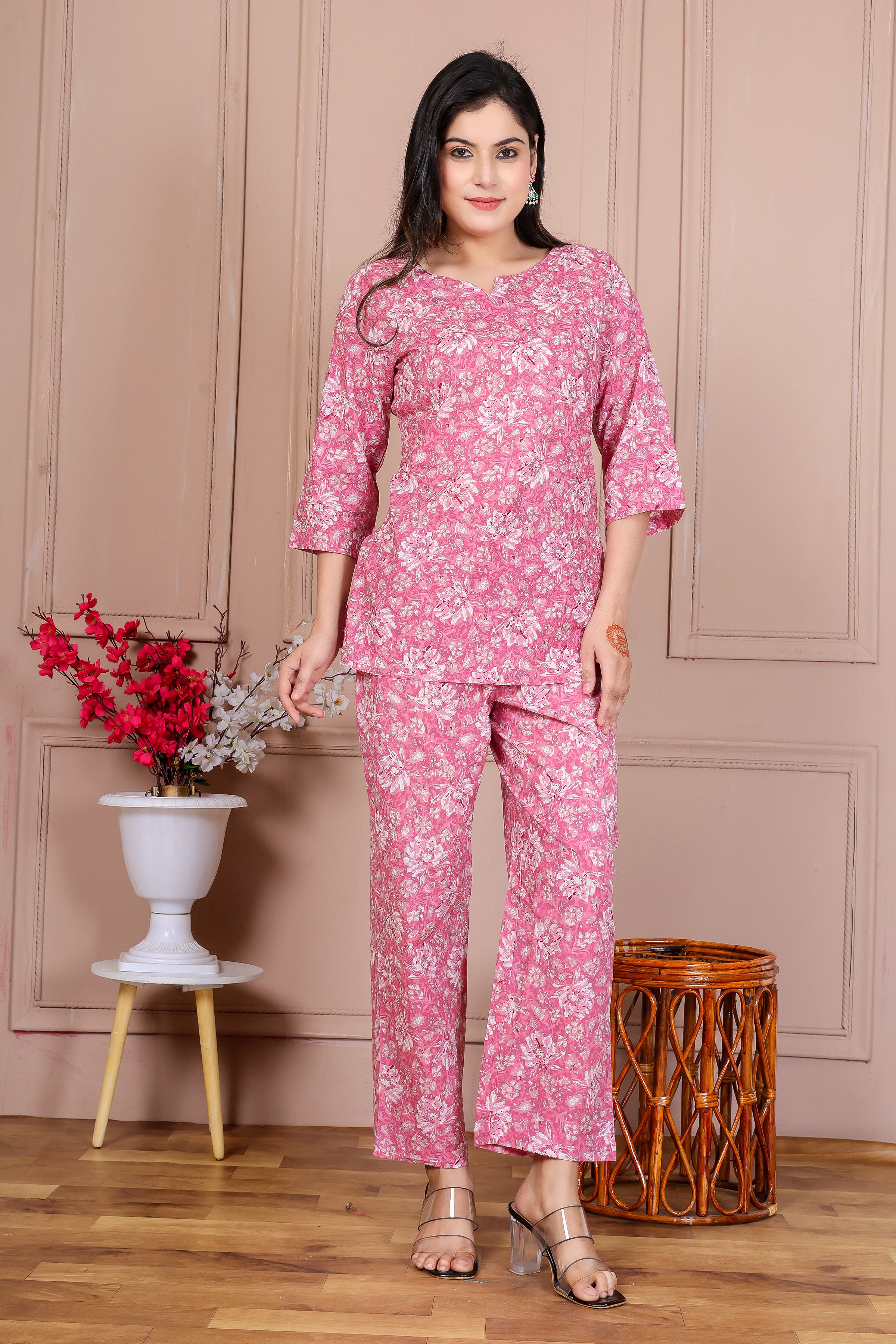 Majestic Divas Pink Floral Co-ord Set for Women