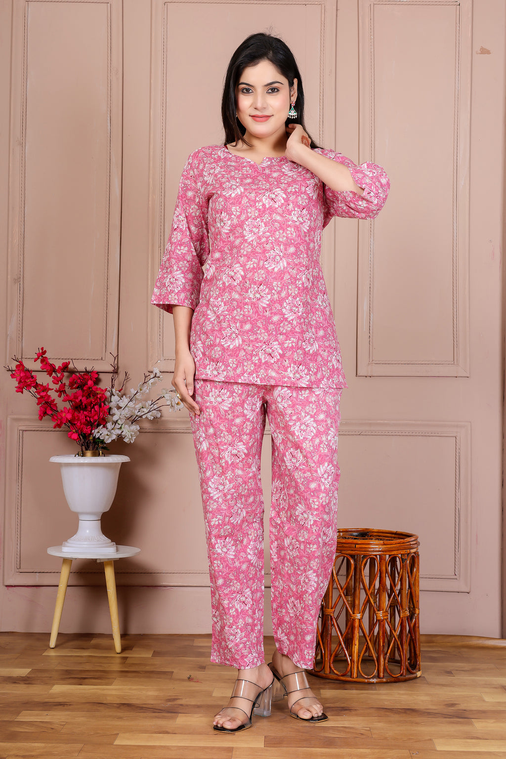 Majestic Divas Pink Floral Co-ord Set for Women