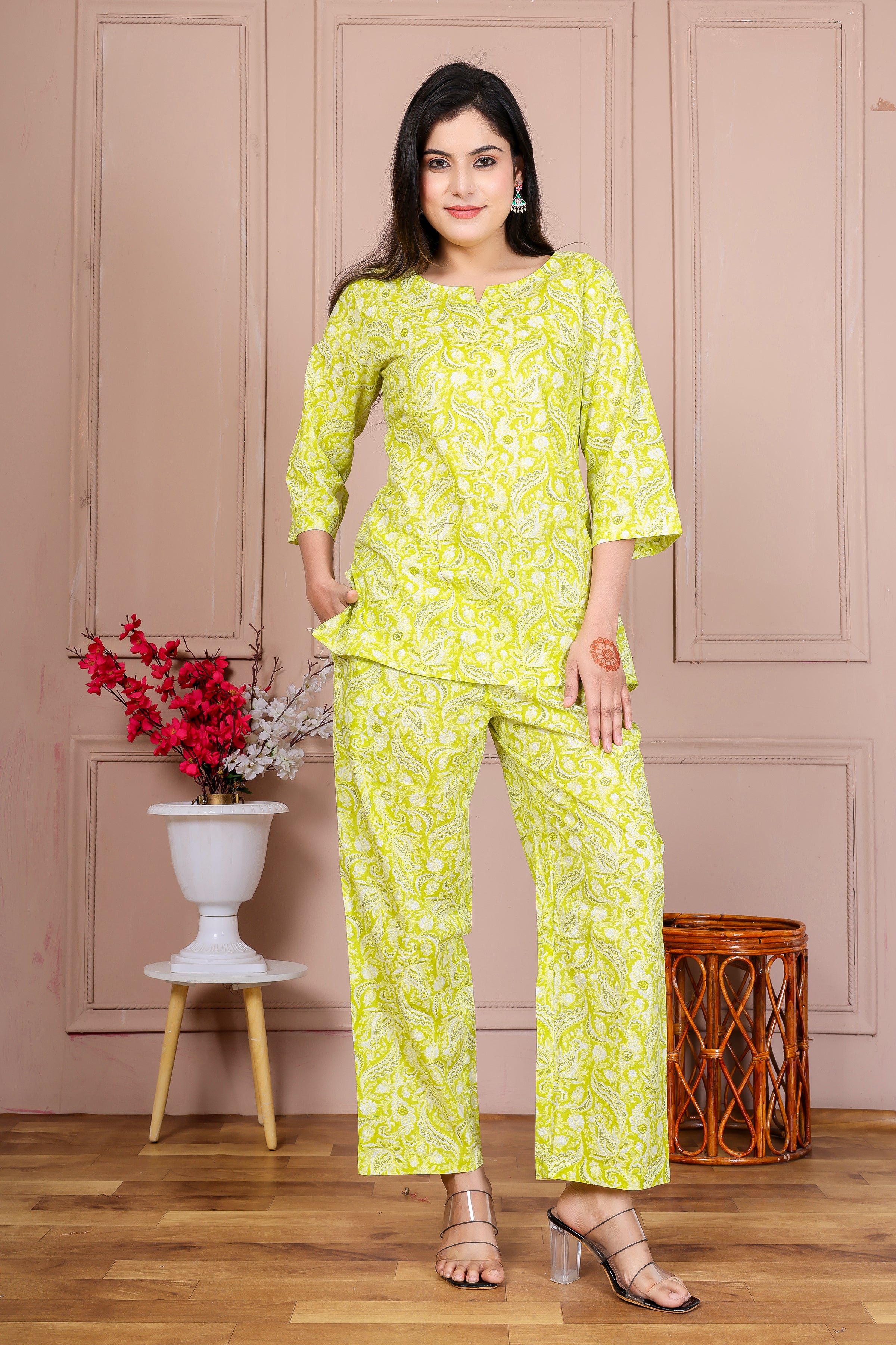Majestic Divas Lime Green Printed Co-ord Set Main image