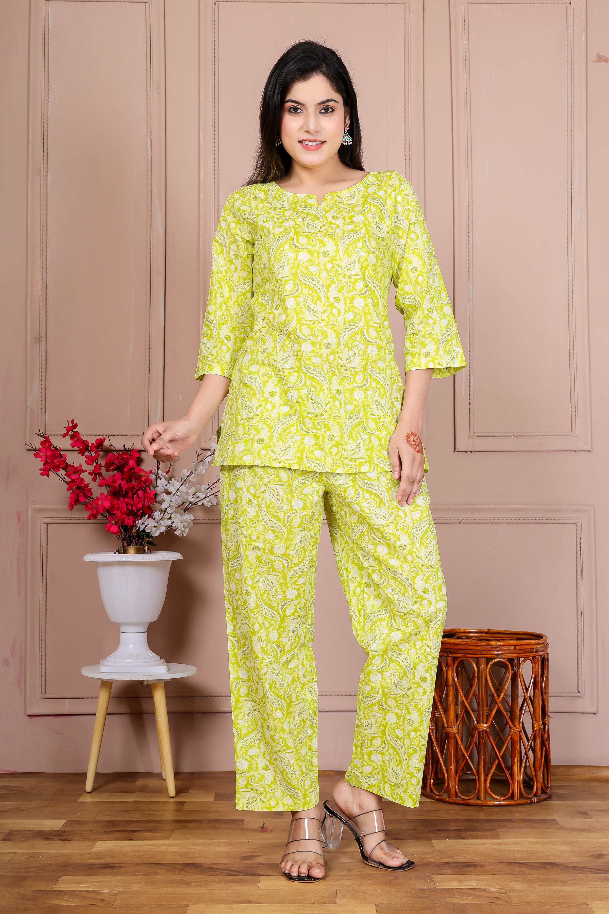 Majestic Divas Lime Green Printed Co-ord Set