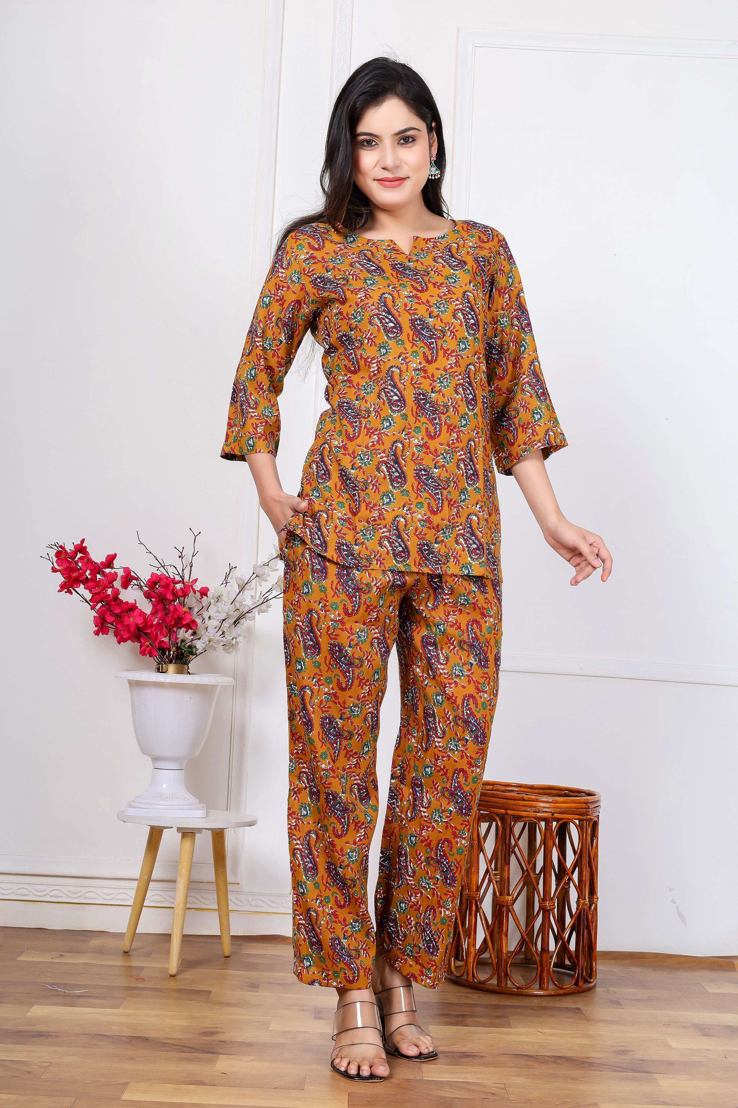 Majestic Divas Mustard Yellow Paisley Co-ord Set