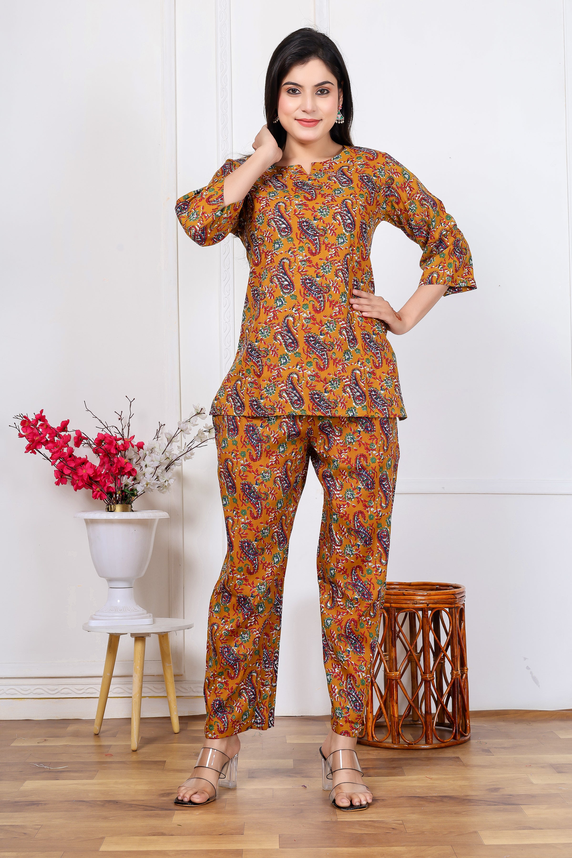 Majestic Divas Mustard Yellow Paisley Co-ord Set