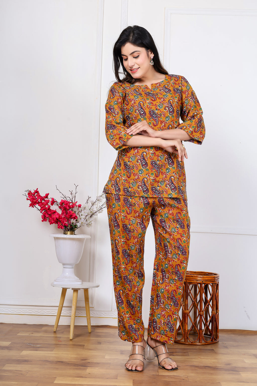 Majestic Divas Mustard Yellow Paisley Co-ord Set
