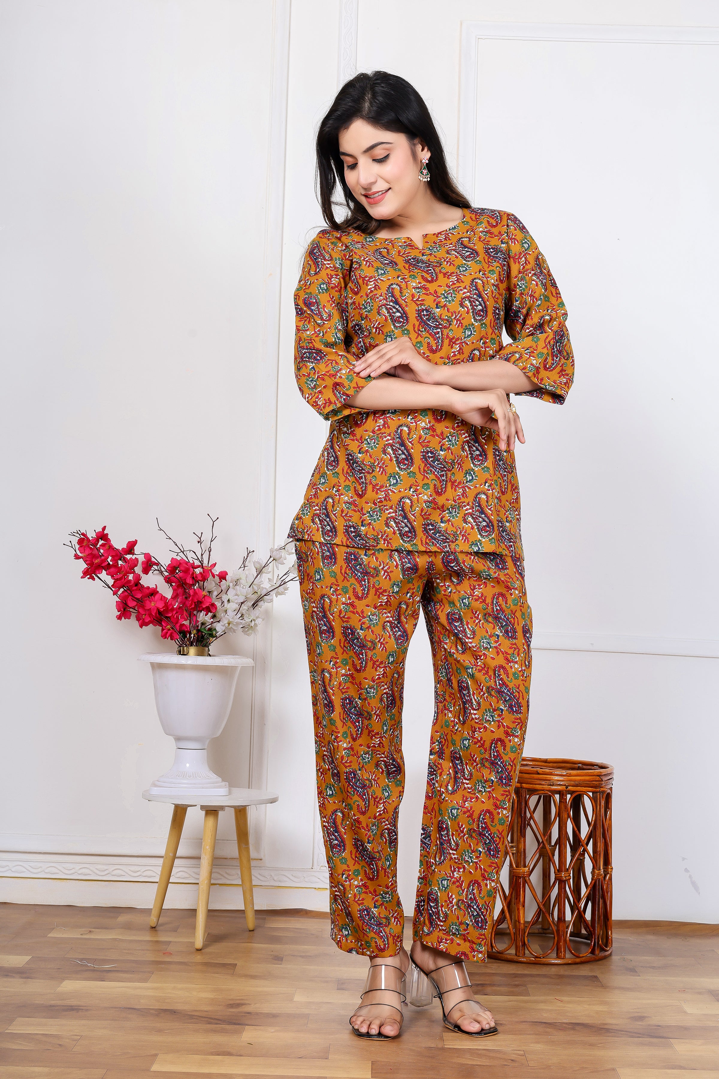Majestic Divas Mustard Yellow Paisley Co-ord Set