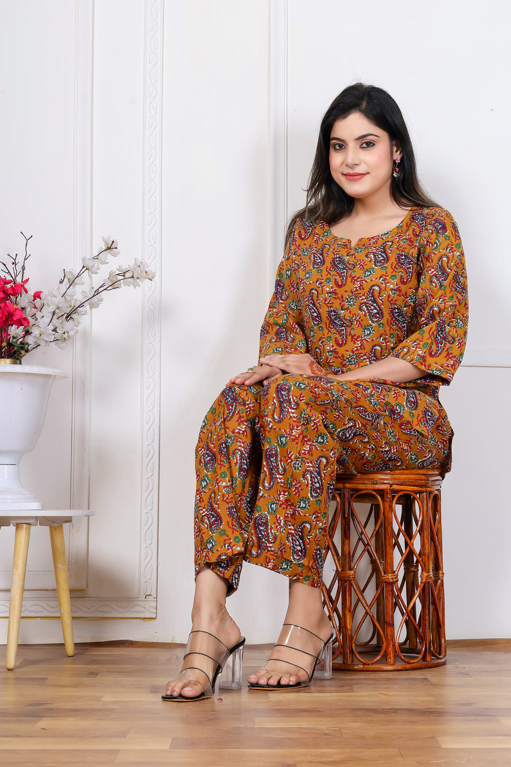 Majestic Divas Mustard Yellow Paisley Co-ord Set