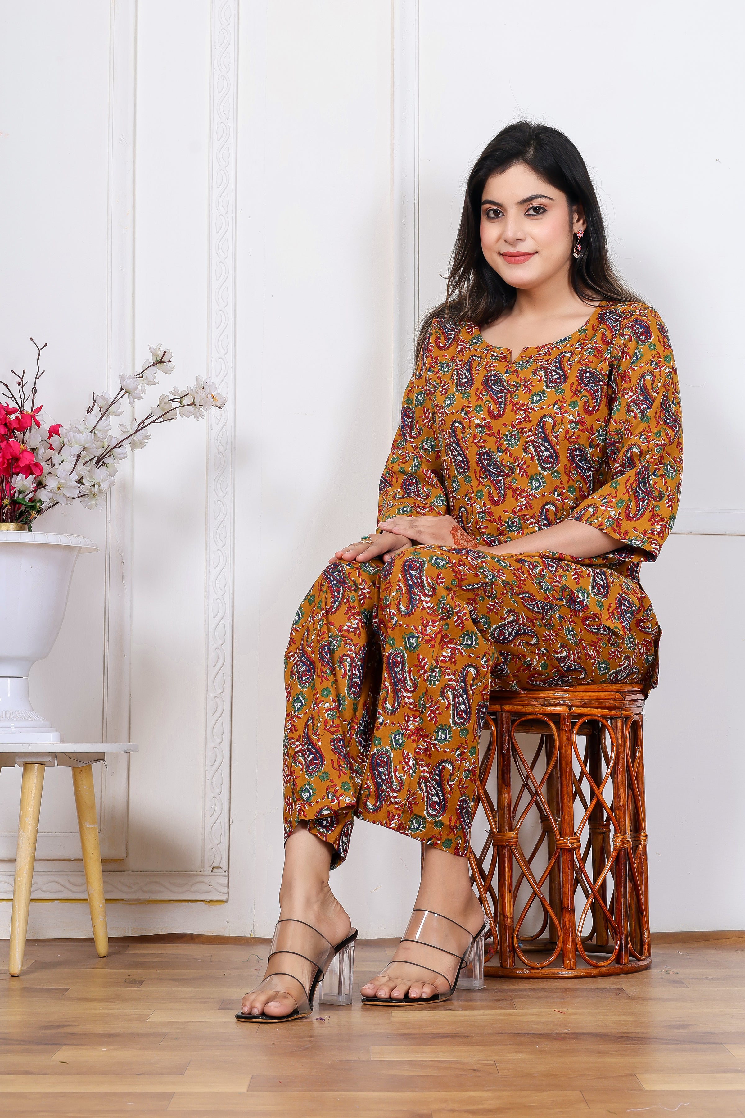Majestic Divas Mustard Yellow Paisley Co-ord Set