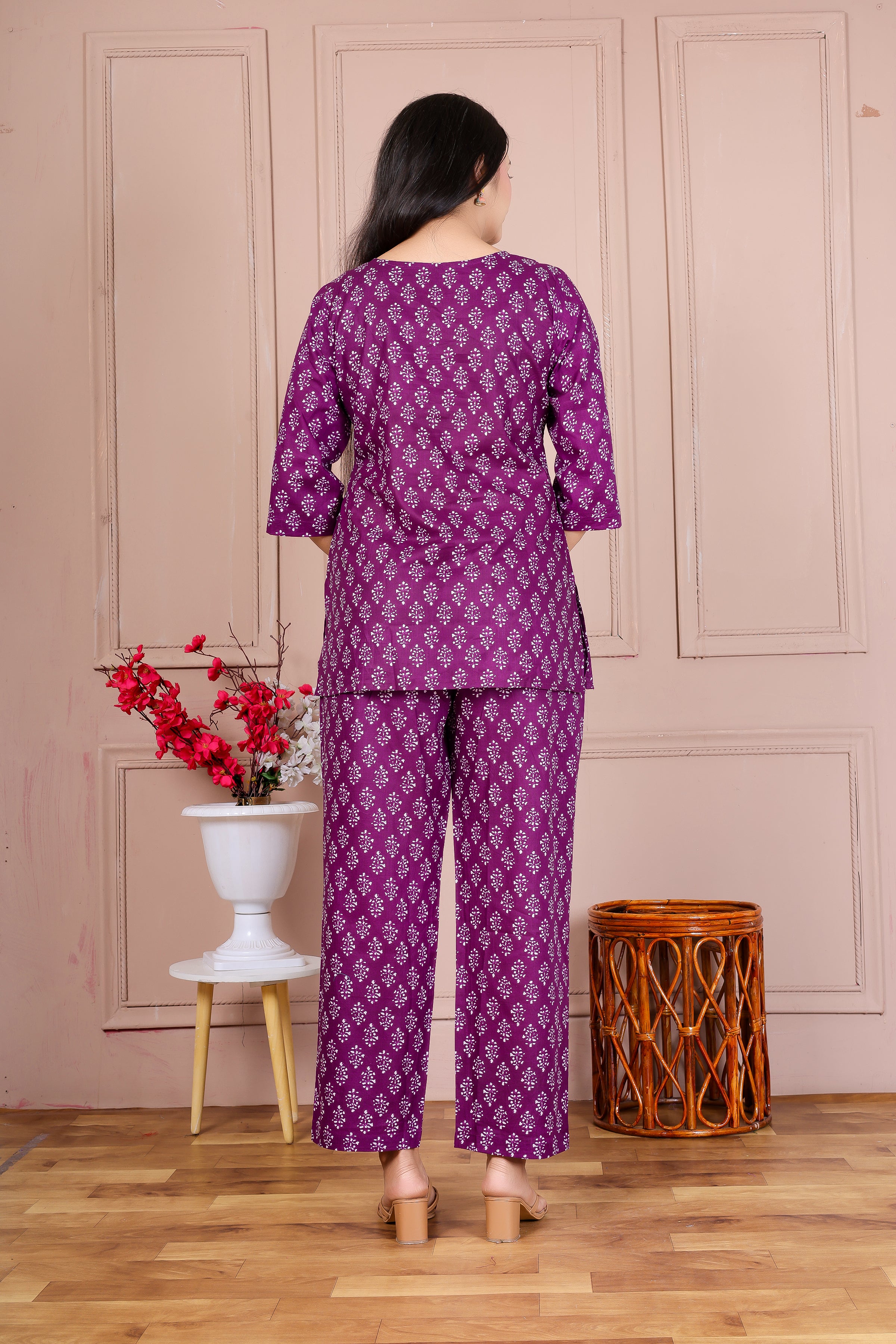 Majestic Divas Purple Printed Cotton Co-Ord