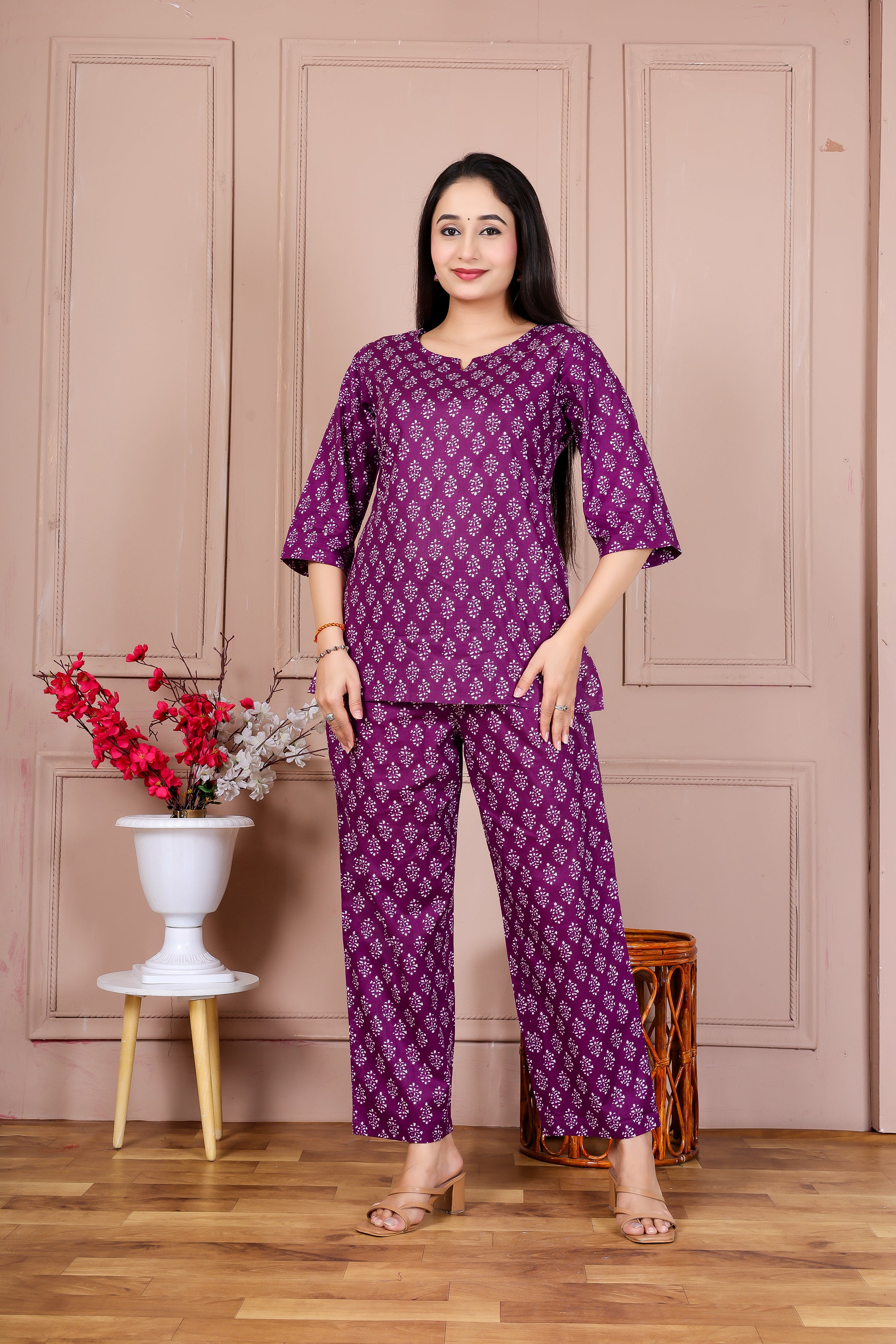 Majestic Divas Purple Printed Cotton Co-Ord Main image