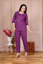 Majestic Divas Purple Printed Cotton Co-Ord