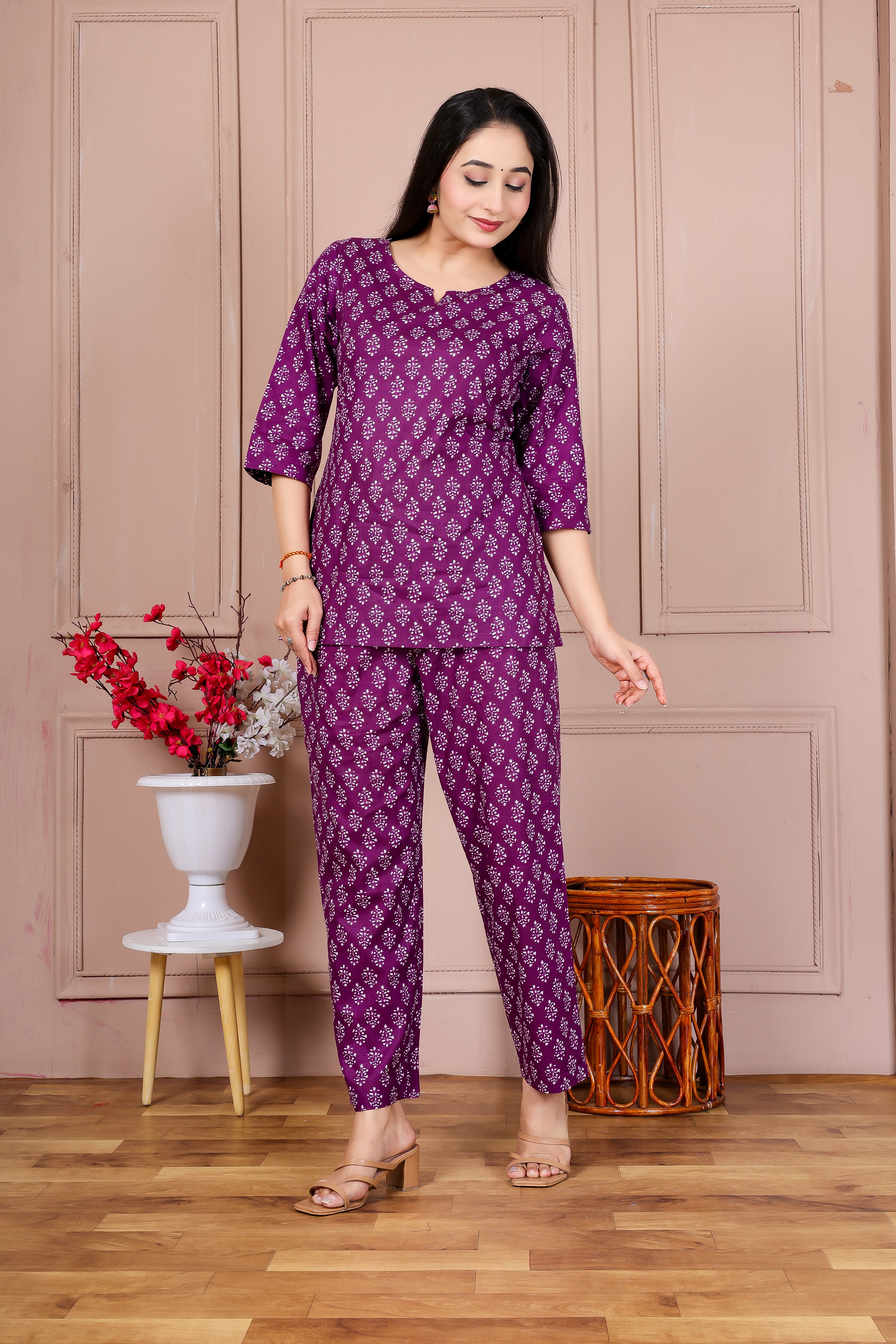 Majestic Divas Purple Printed Cotton Co-Ord