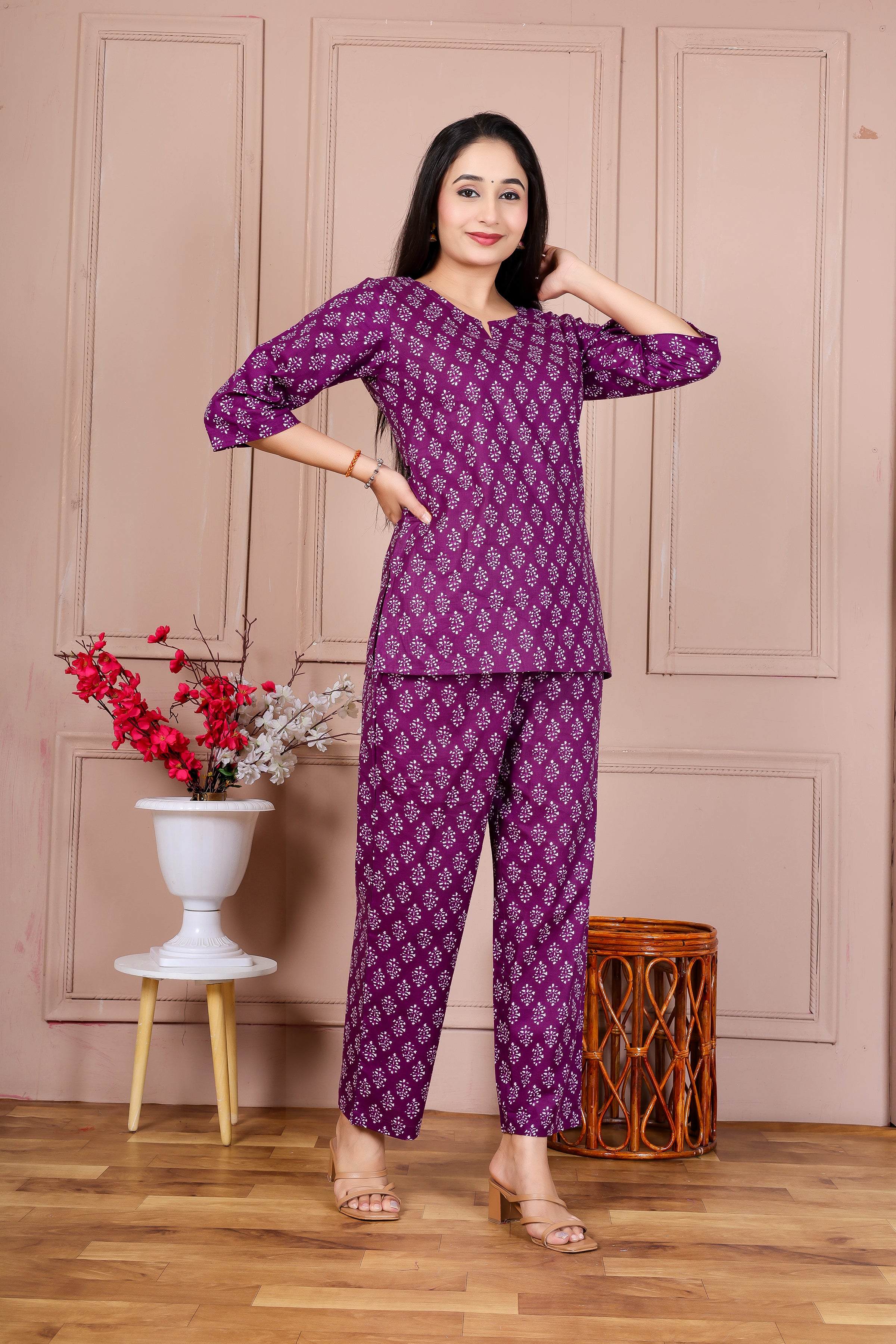 Majestic Divas Purple Printed Cotton Co-Ord