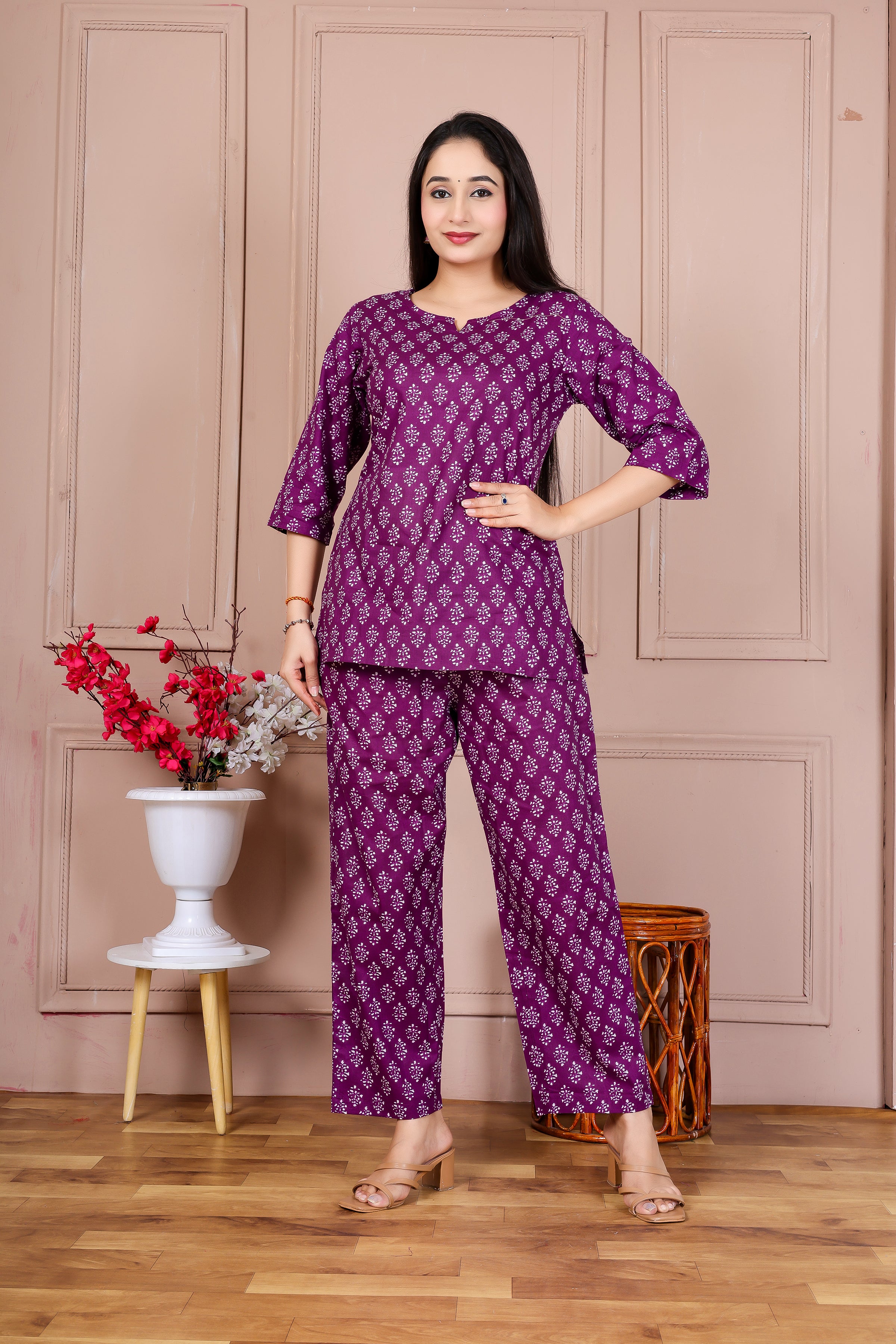 Majestic Divas Purple Printed Cotton Co-Ord Secondary image
