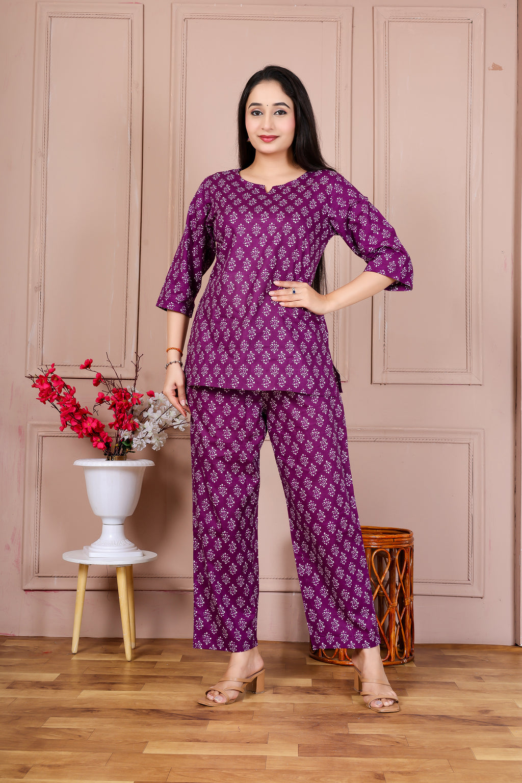 Majestic Divas Purple Printed Cotton Co-Ord