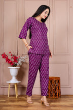 Majestic Divas Purple Printed Cotton Co-Ord