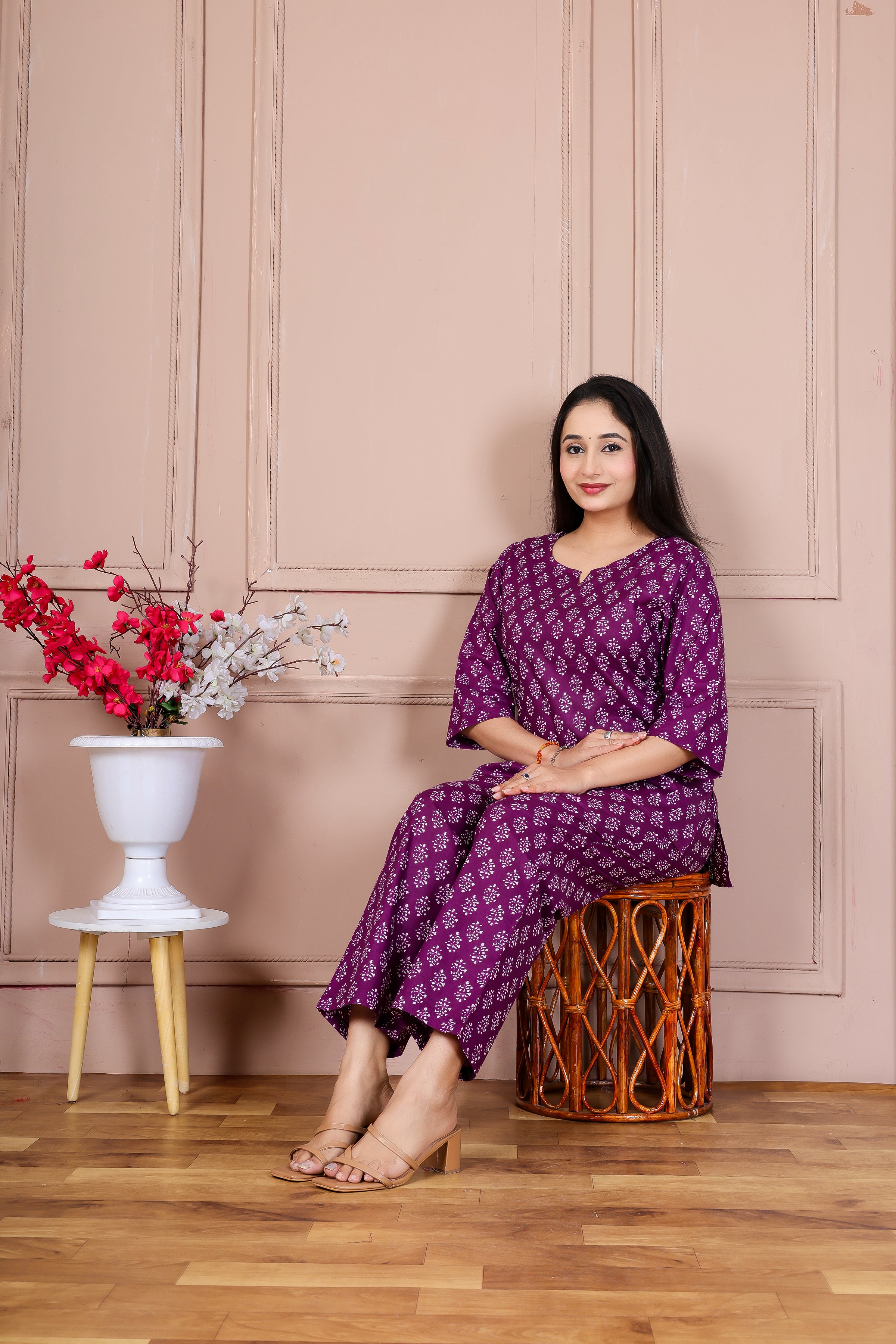 Majestic Divas Purple Printed Cotton Co-Ord