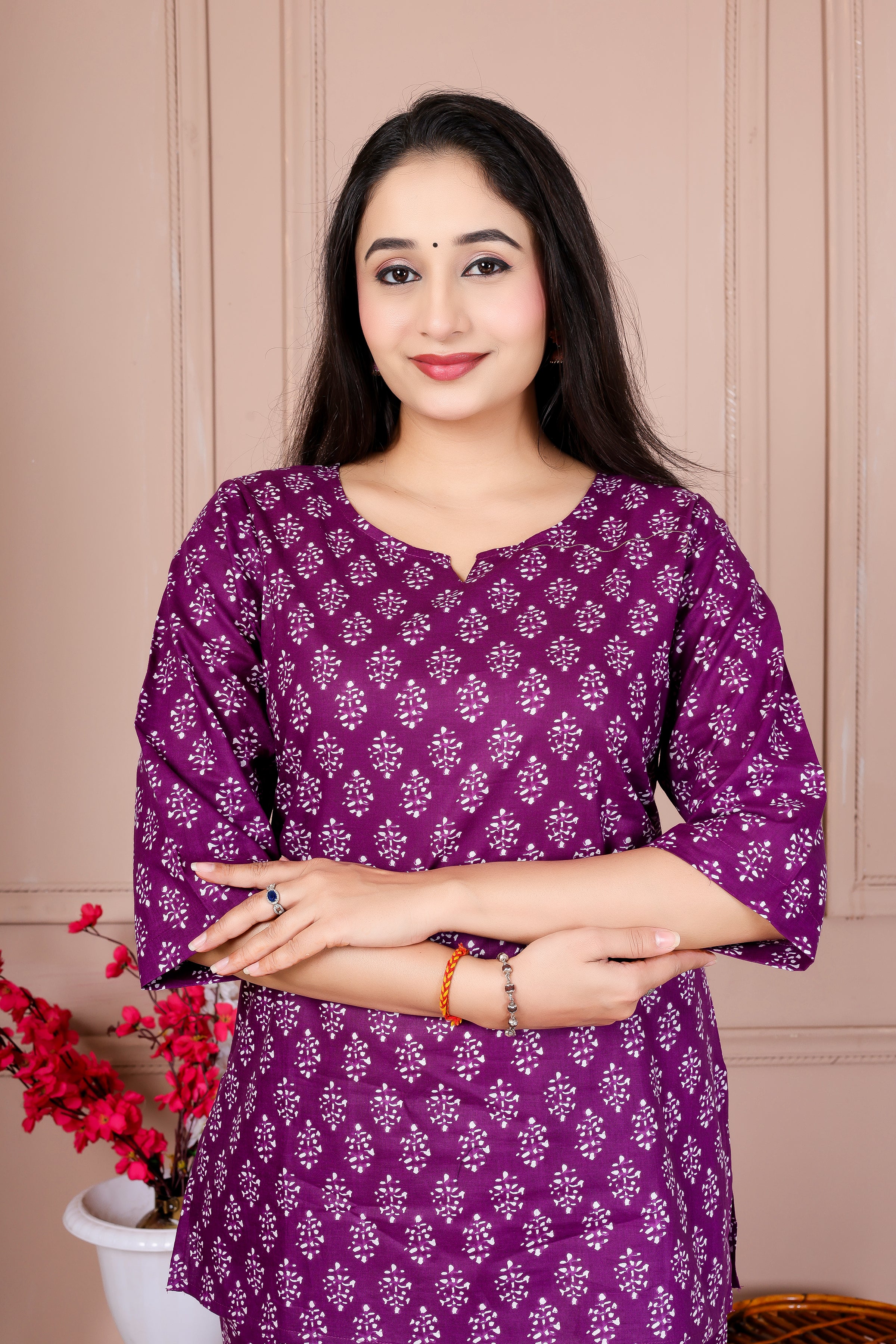 Majestic Divas Purple Printed Cotton Co-Ord