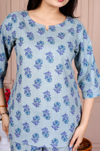 Majestic Divas Sky Blue Printed Cotton Co-Ord Set