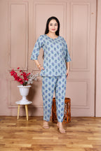 Majestic Divas Sky Blue Printed Cotton Co-Ord Set