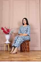 Majestic Divas Sky Blue Printed Cotton Co-Ord Set