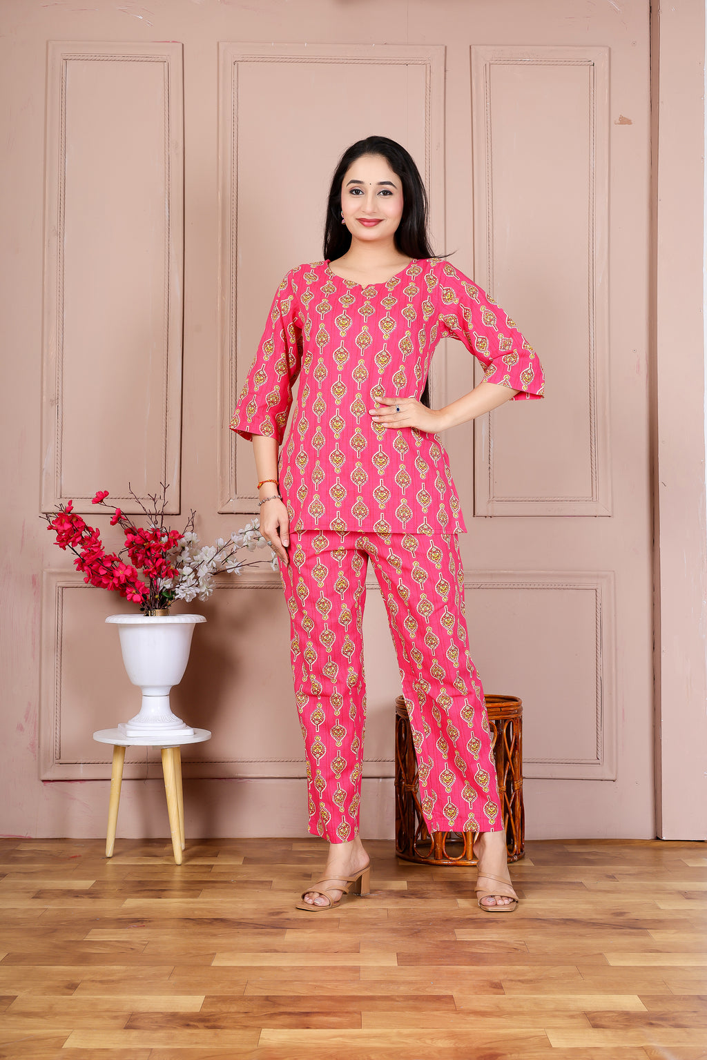 Majestic Divas Pink Printed Cotton Co-Ord Set