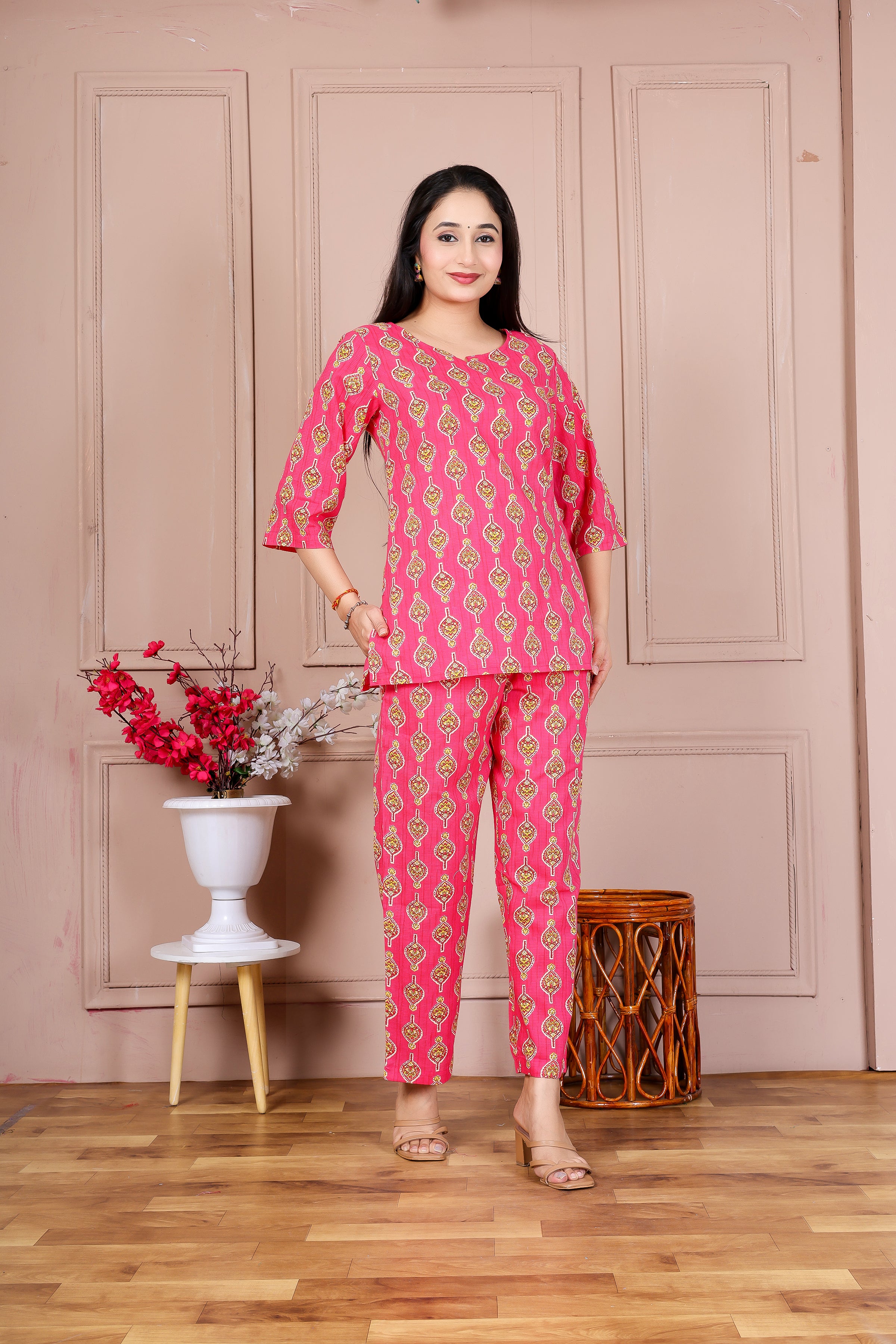 Majestic Divas Pink Printed Cotton Co-Ord Set Secondary image