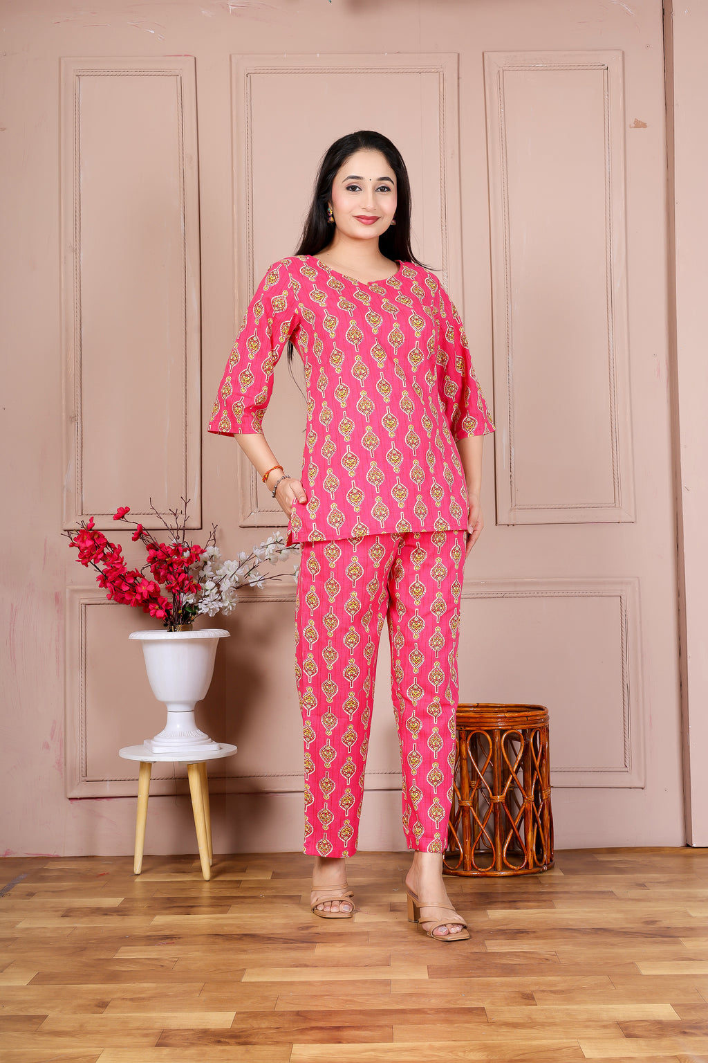 Majestic Divas Pink Printed Cotton Co-Ord Set