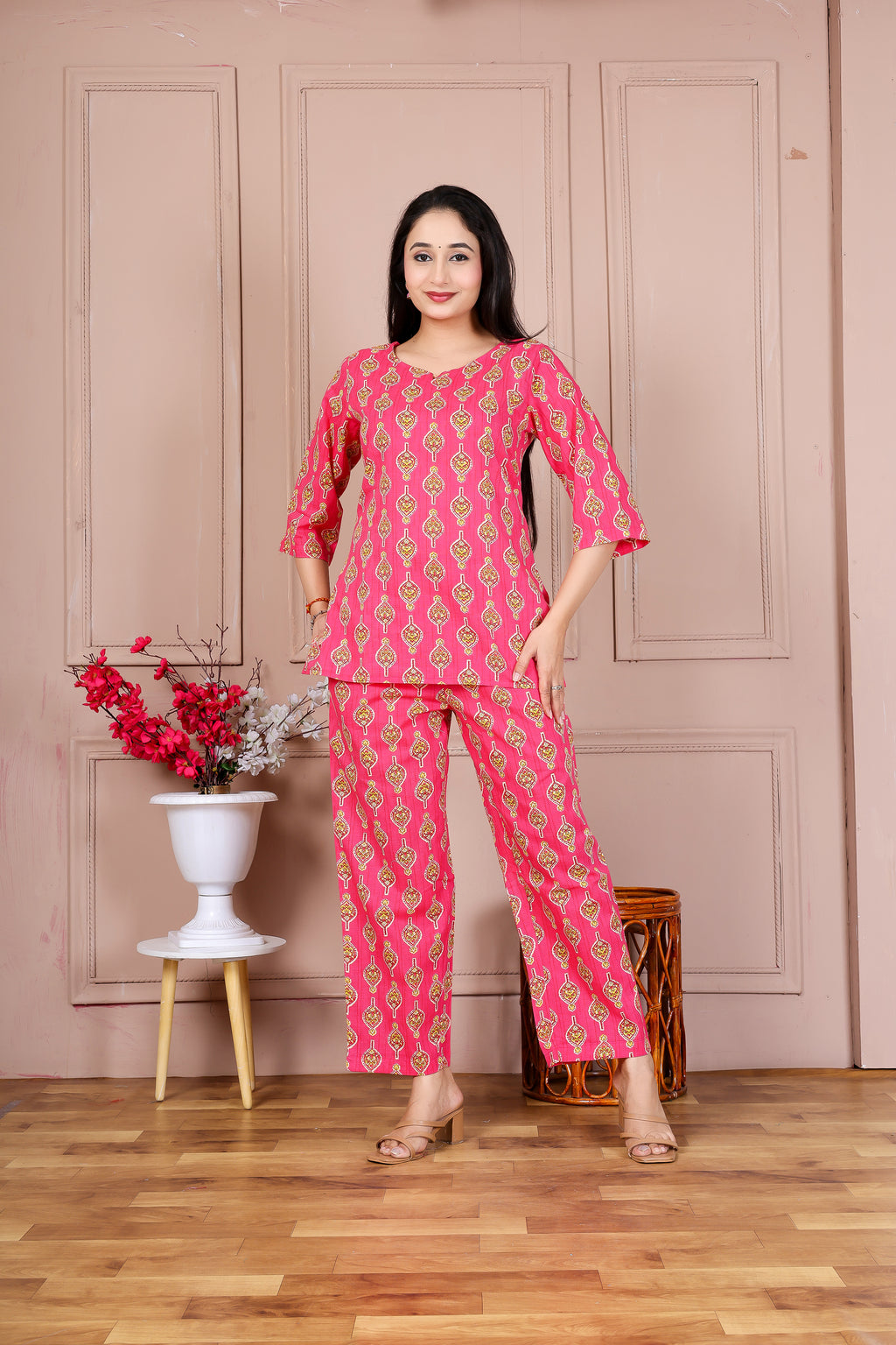Majestic Divas Pink Printed Cotton Co-Ord Set