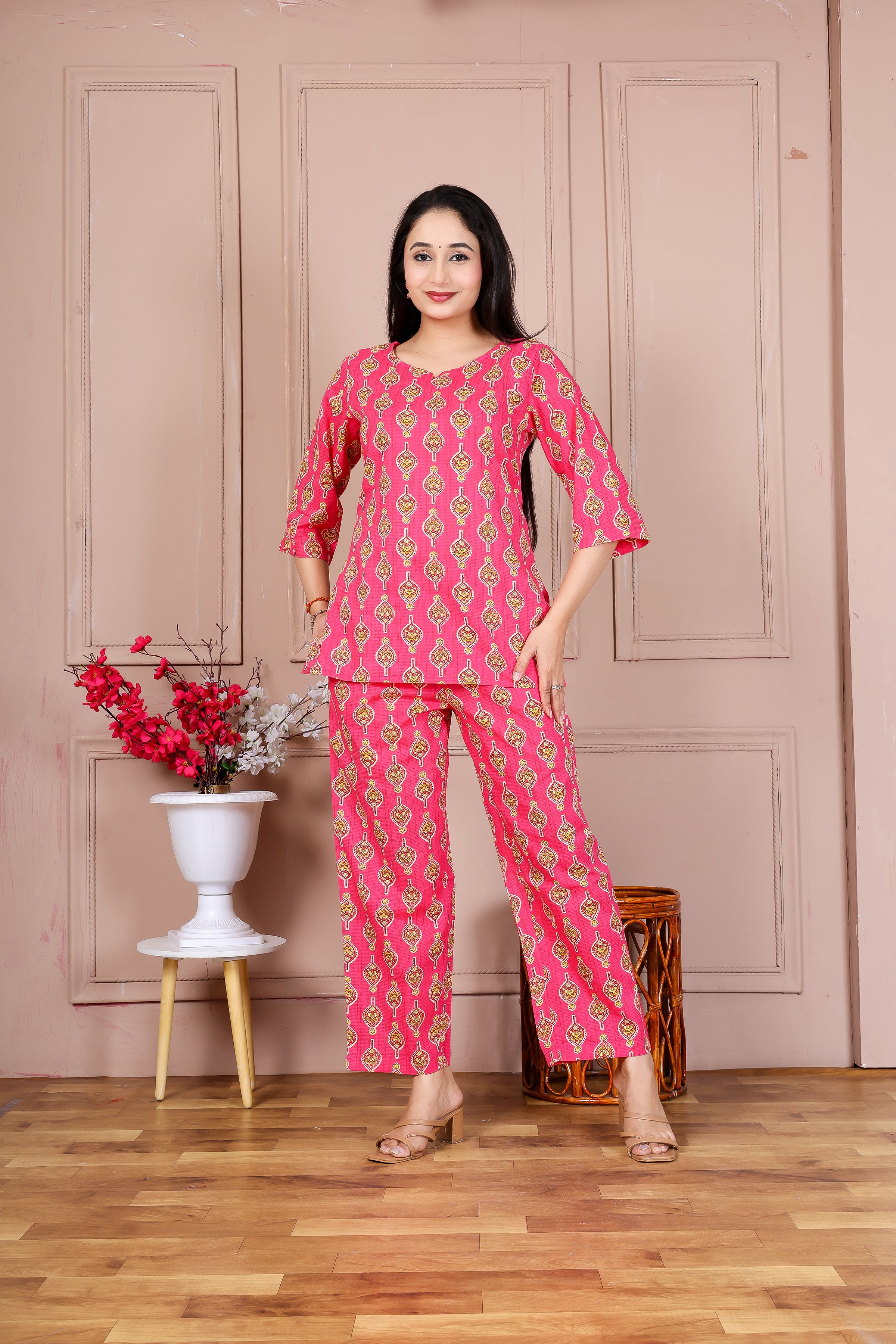 Majestic Divas Pink Printed Cotton Co-Ord Set
