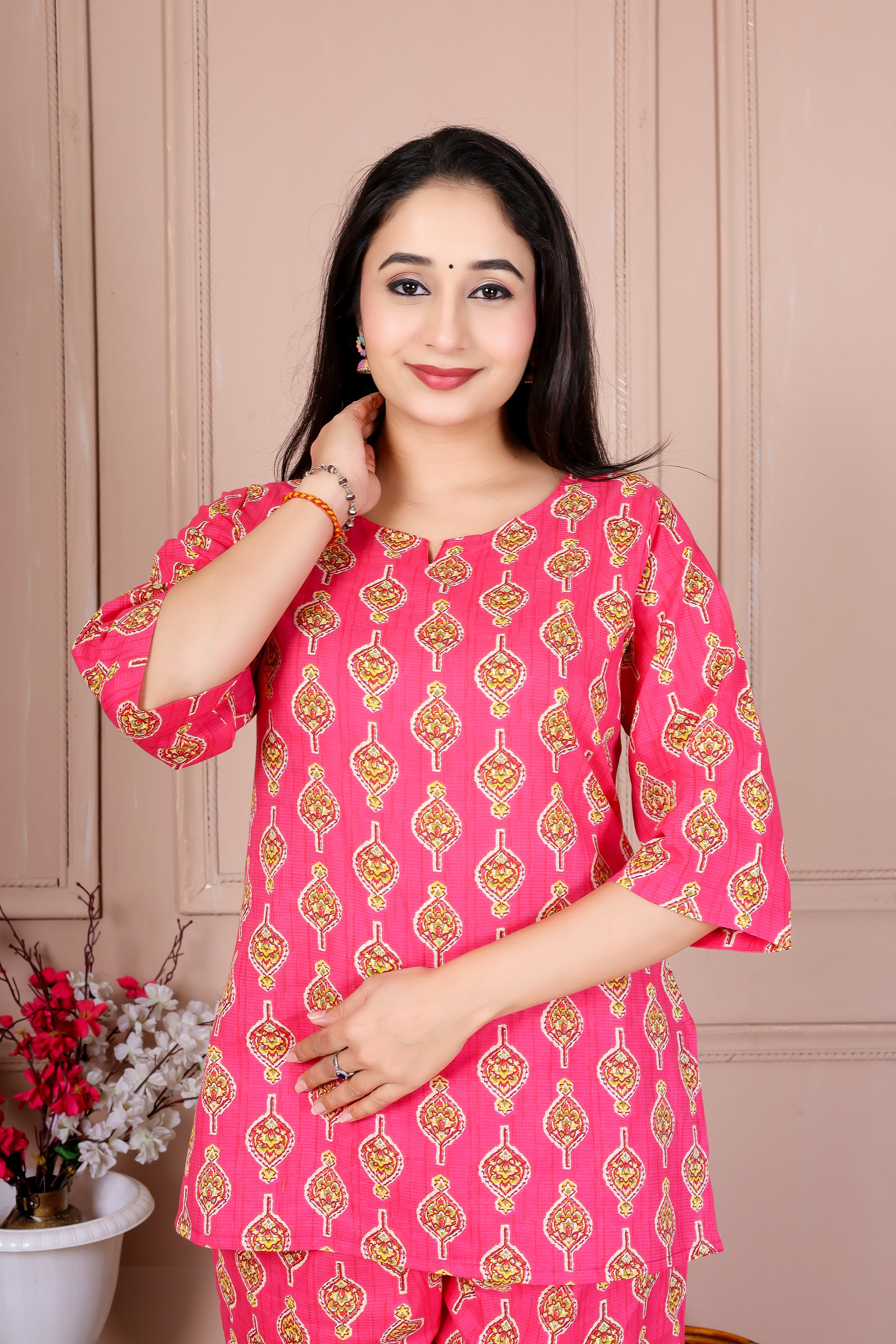 Majestic Divas Pink Printed Cotton Co-Ord Set