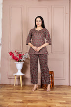Majestic Divas Brown Printed Cotton Co-Ord Set
