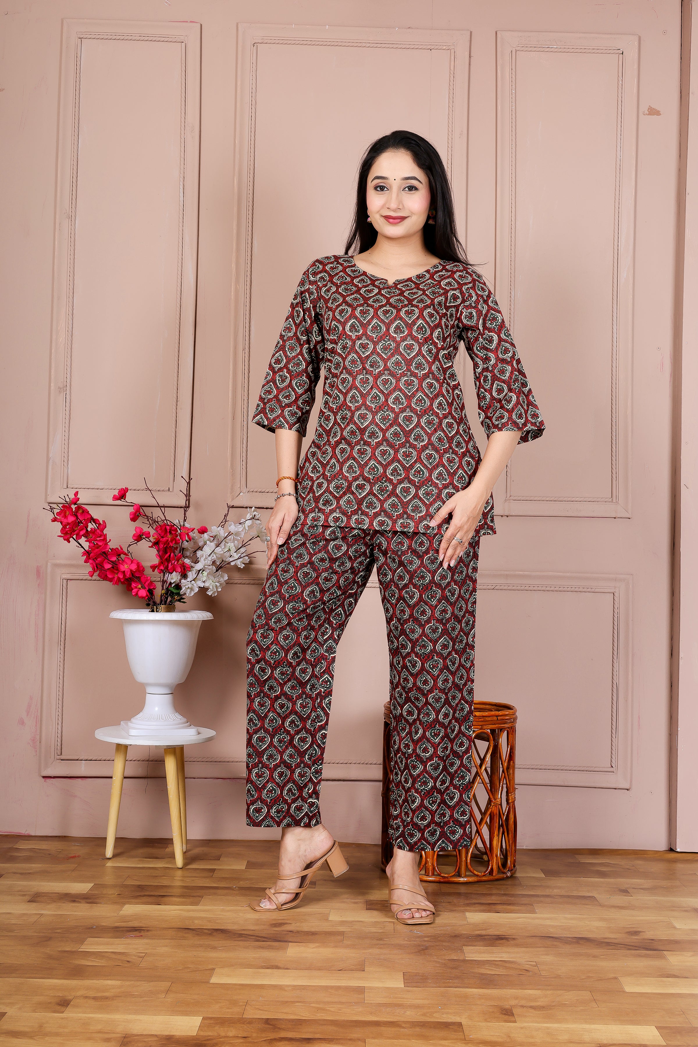 Majestic Divas Brown Printed Cotton Co-Ord Set
