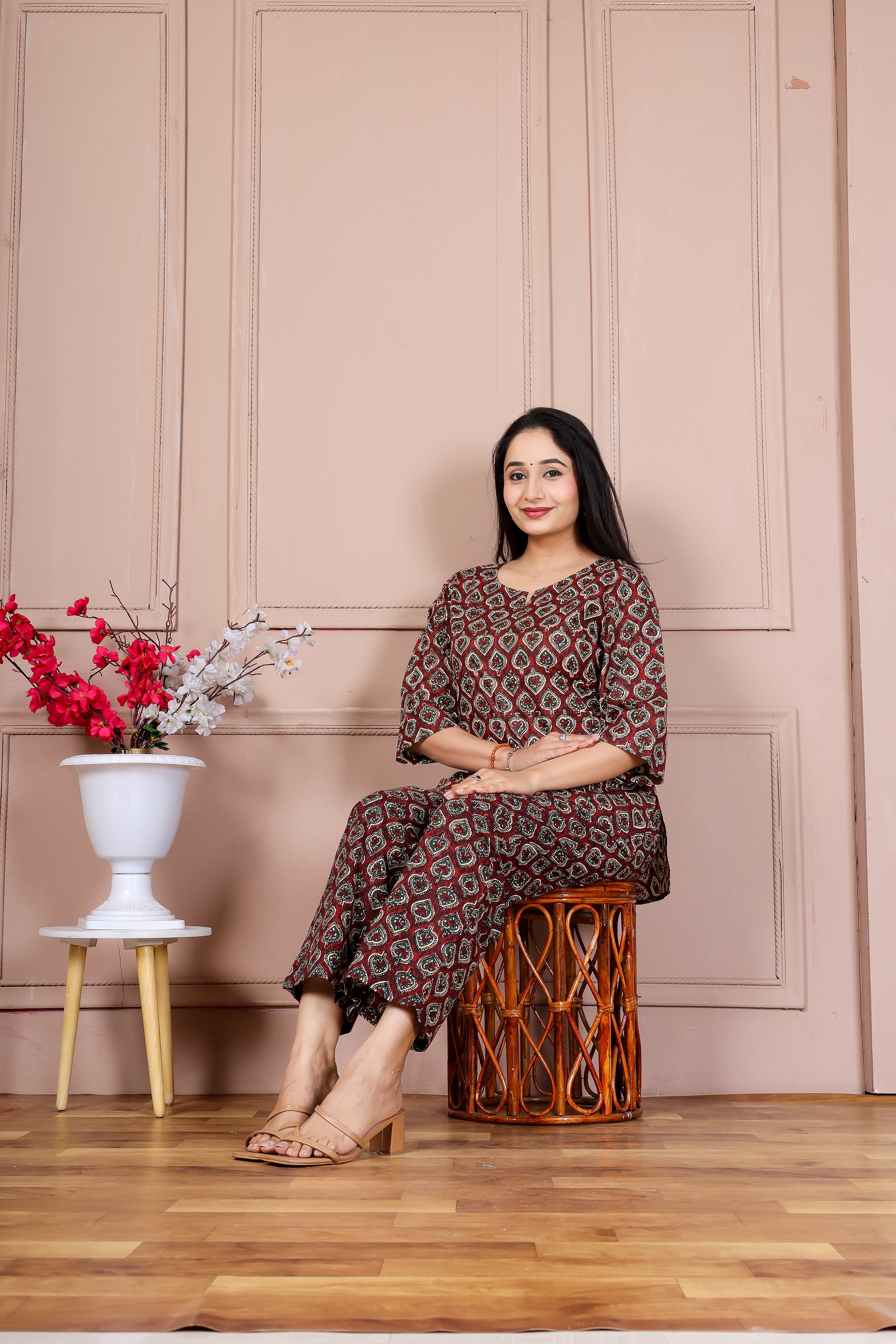 Majestic Divas Brown Printed Cotton Co-Ord Set